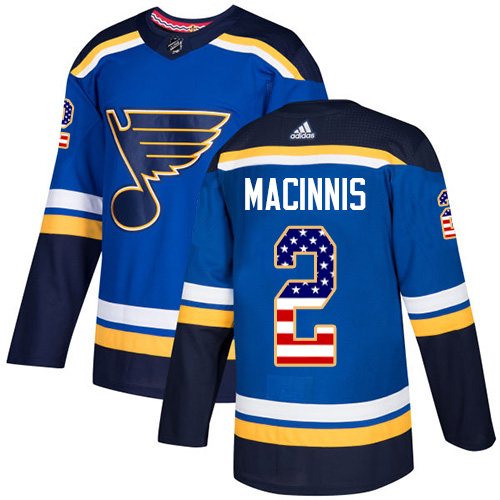 Adidas Blues #2 Al MacInnis Blue Home Authentic USA Flag Stitched NHL Jersey